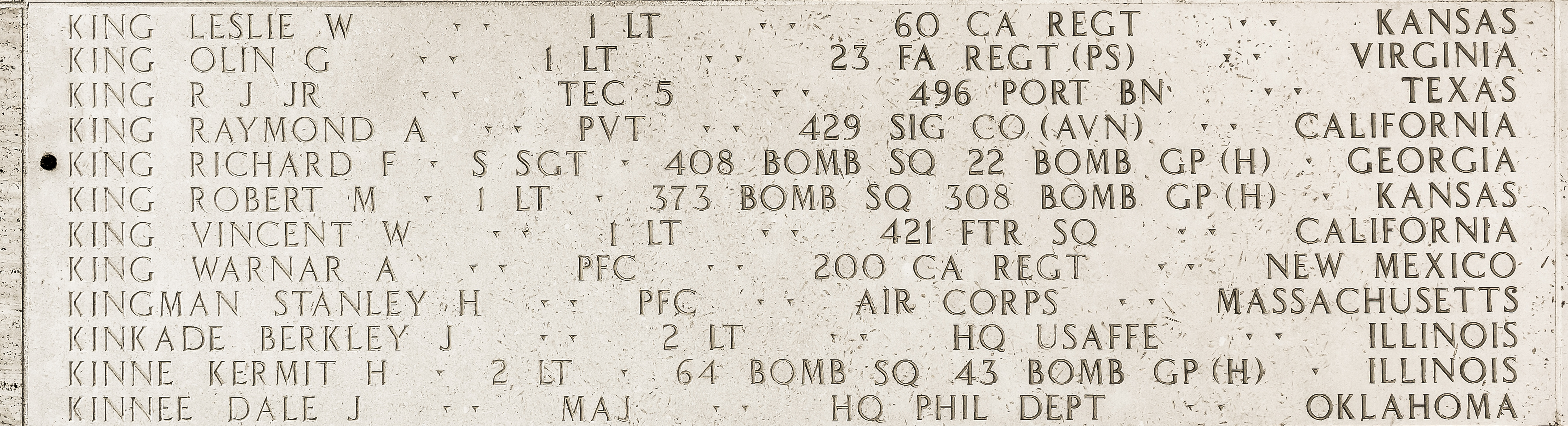 Kermit H. Kinne, Second Lieutenant